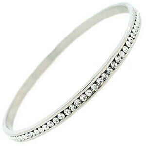 Clear White Layering Crystal Elegant Silver Classic Eternity Bangle Bracelet